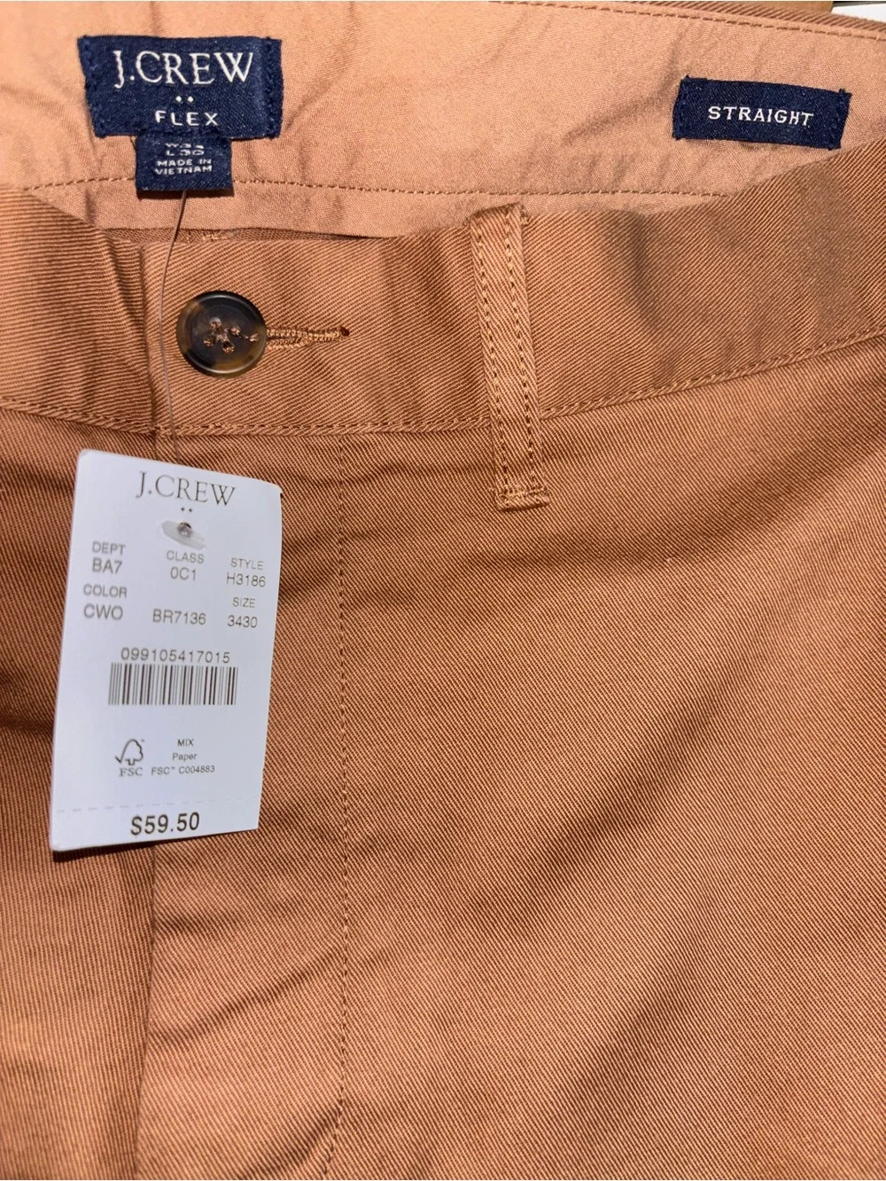 J. Crew Straight Chino Pants Tan Khaki Pants 34 Waist Dress Slacks